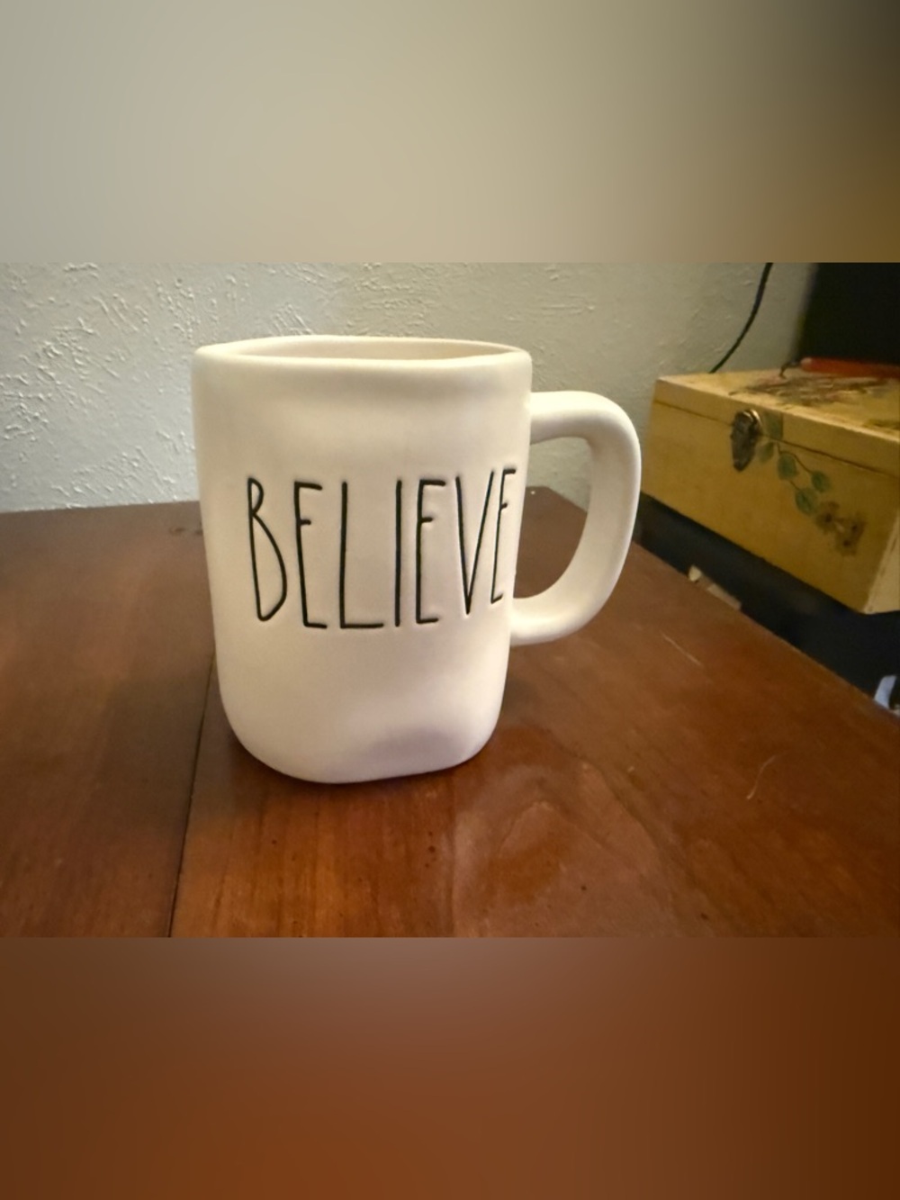 Rae Dunn Doubled Sided Believe Ceramic Coffee Mug - White